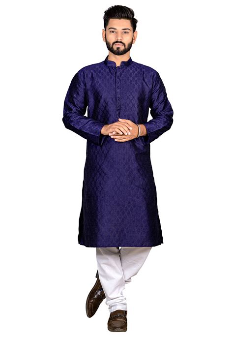 Blue Jacquard Readymade Kurta Pajama 201711