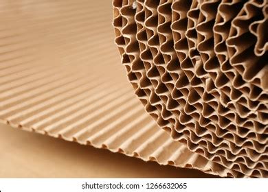 Closeup View Roll Brown Corrugated Cardboard Stock Photo 1266632065