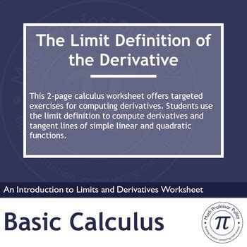 The Limit Definition Of The Derivative Basic Calculus Worksheet