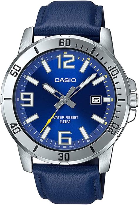 Amazon Casio Mtp Vd L Bv Men S Enticer Blue Leather Band Blue