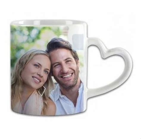 Printed Ceramic Heart Handle White Sublimation Mug For Gifting At Rs