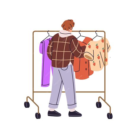 Premium Vector | Customer chooses clothes on rack to buy Buyer makes