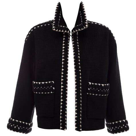 Chanel Black Tweed Jacket With Embroidered Trim Circa S Black