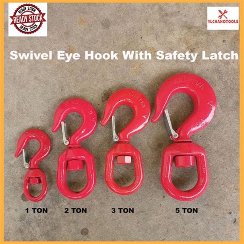 GR80 ALLOY SWIVEL EYE HOOK WITH SAFETY LATCH 1TON 2TON 3TON 5TON