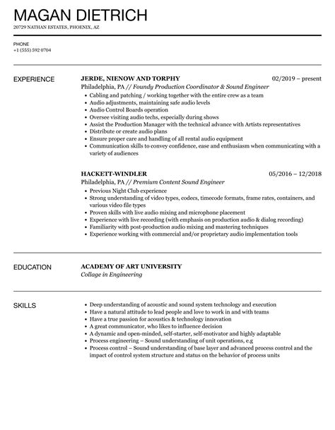 Sound Engineer Resume Samples | Velvet Jobs