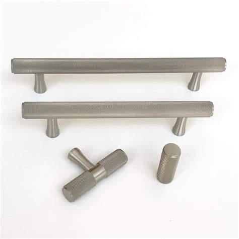 Brushed Nickel Solid Texture Knurled Drawer Pulls And Knobs