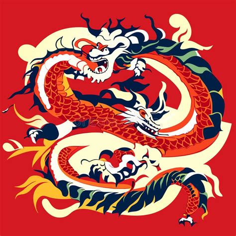 Chinese Dragon On A Red Background Vector Illustration Of A Chinese