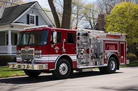 Premium AI Image A Red And White Fire Truck Is Parked On A Street