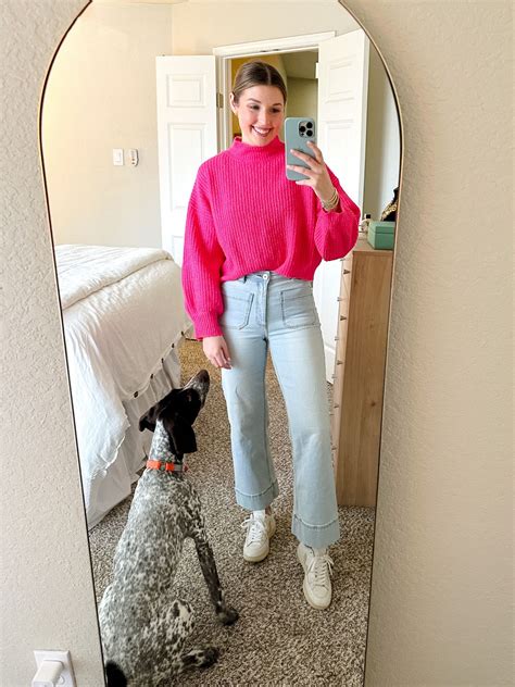 Bright And Cheery Hot Pink Knit Mock Neck Balloon Sleeve Sweater Artofit