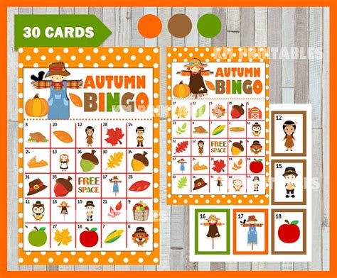 Printable Autumn Bingo Cards Printable Fall Autumn Bingo Etsy