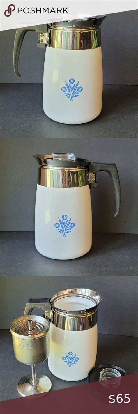 Vintage Corning Ware Cornflower Blue 6 Cup Enamelware Stovetop Percolator New