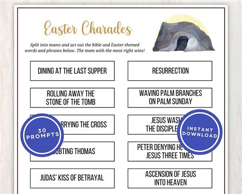 Christian Easter Charades Printable Game 30 Prompts With Bible Action