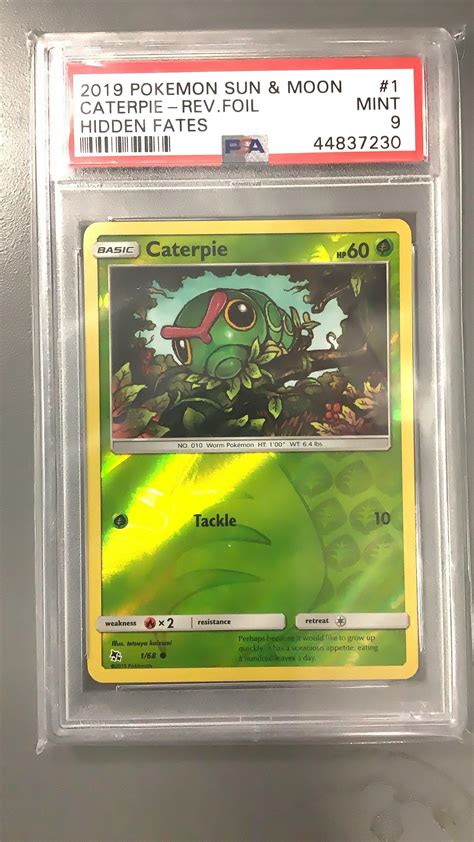 2019 Pokemon Sun And Moon Hidden Fates 1 Caterpie Reverse Foil Psa 9 Gamestop