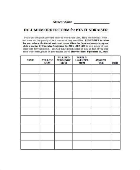 Sample Tupperware Order Form Template