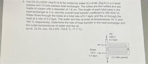 Solved 1 Hot Oil Cp 2200 J KgK Is To Be Cooled By Water Chegg