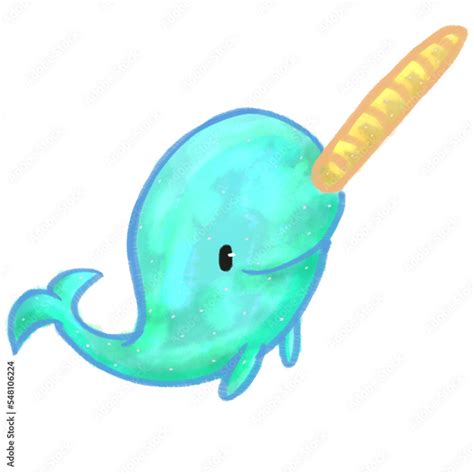 Crayon Narwhal Whale Illustration With White Background Hand Drawing