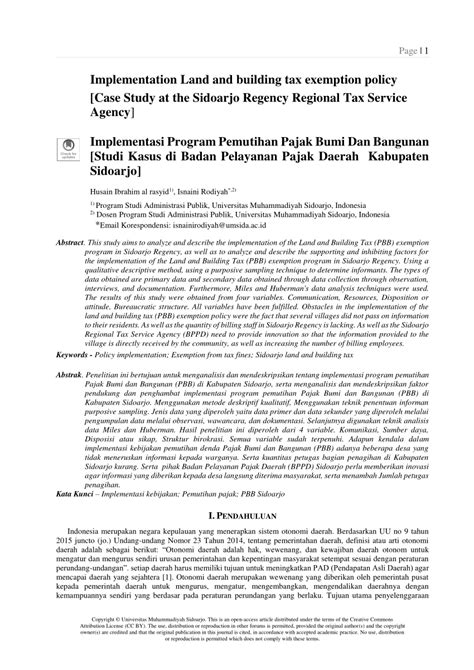 PDF Implementation Land And Building Tax Exemption Policy Case Study