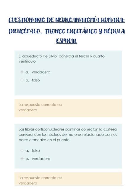 Cuestionario de Neuroanatomía 9P Diencéfalo tronco encefálico y médula