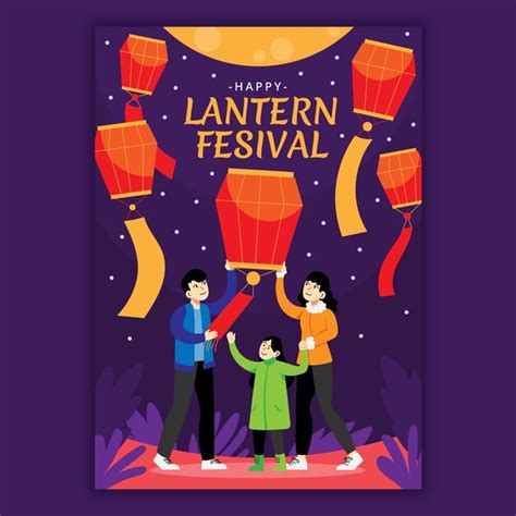 Premium Vector Flat Lantern Festival Vertical Poster Template