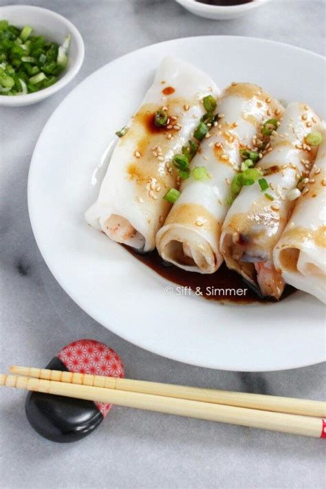 Chee Cheong Fun Rice Noodle Rolls Dim Sum Recipes Rice Noodle Roll