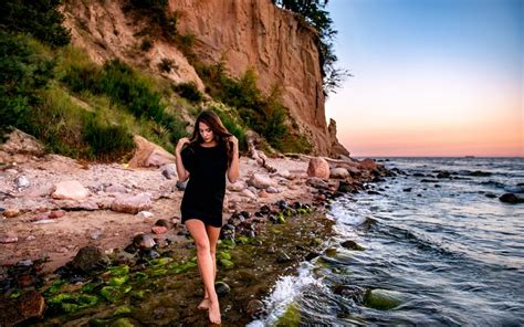 Wallpaper Women Outdoors Model Sea Bay Rock Nature Shore Beach