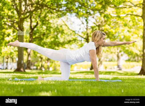 Fit Blonde Doing Yoga In The Park Stock Photo Alamy
