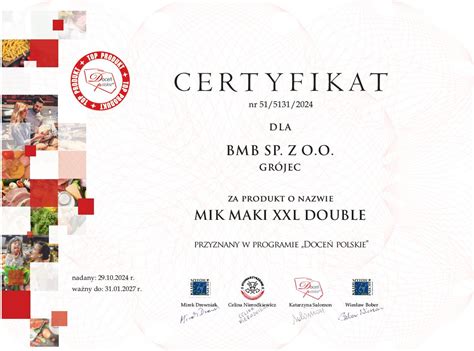 Mik Maki Xxl Double Uzyskały Certyfikat „doceń Polskie” Bmb Producent