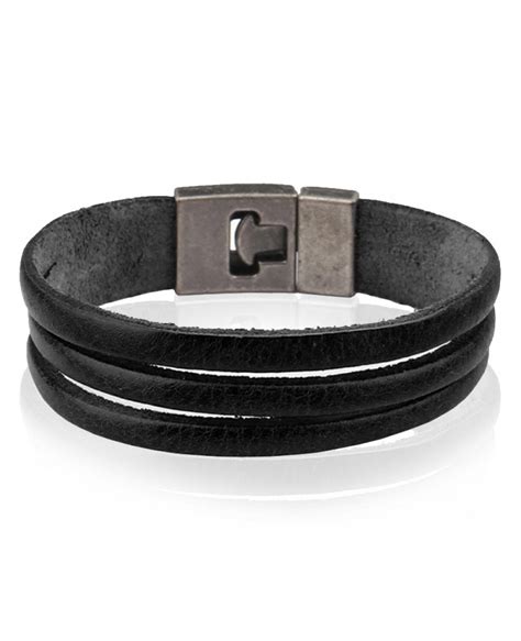 LGT JWLS Zwarte Leren Armband Met Metalen T Sluiting