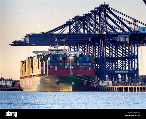 Port Of Felixstowe International Trade Uk Ships Being Loaded And