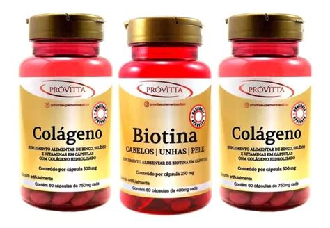 Kit 2 Colágeno Pele 1 Biotina Cabelos Unhas 1 Vitamina D