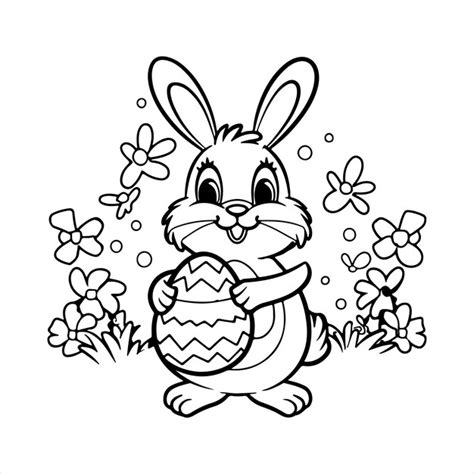 Premium Vector Easter Bunny With An Easter Egg Black And White Vector