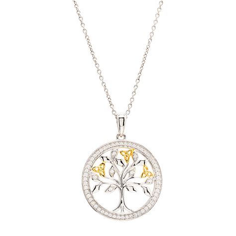 Sterling Silver Cubic Zirconia Gold Plated Tree Of Life Necklace