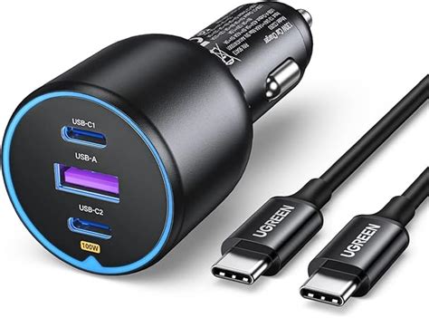 Ugreen 130w Super Fast Car Charger Fast Charging 3 Port Usb Car Power Adapter With 100w Usb C