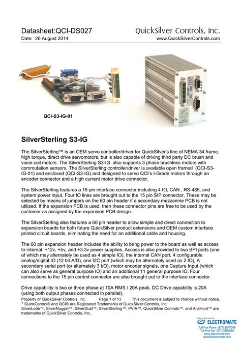 QuickSilver Controls QCI DS027 QCI S3 IG PDF