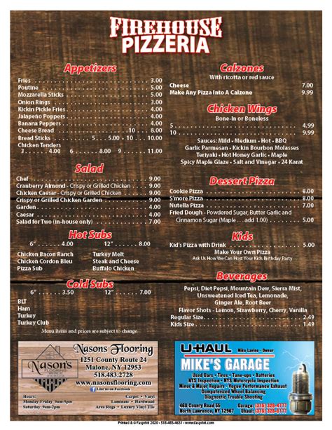 Firehouse Pizzeria Fasprint Menus