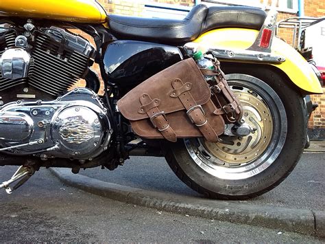 Top Brown Leather Solo Sided Pannier Saddle Bag Fits Harley Davidson