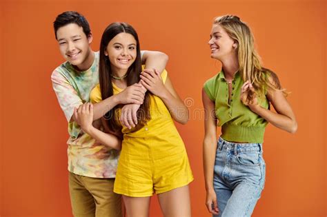 Good Looking Jolly Diverse Teenagers In Stock Photo Image Of Brunette
