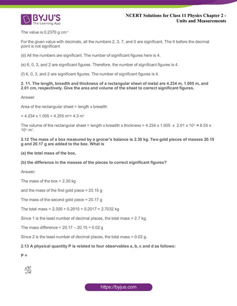 Ncert Solutions For Class Physics Chapter Units And Measurements