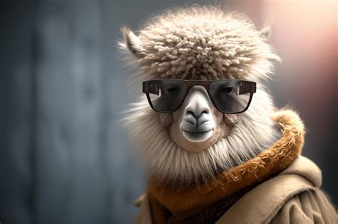 Premium Photo Photo Of Alpaca Dressed As A Human With Sunglasses