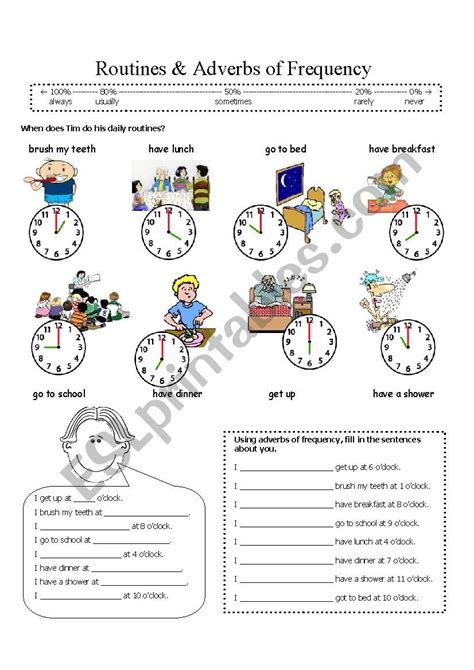 Routines Time And Adverbs Of Frequency Esl Worksheet By Kirstyjay