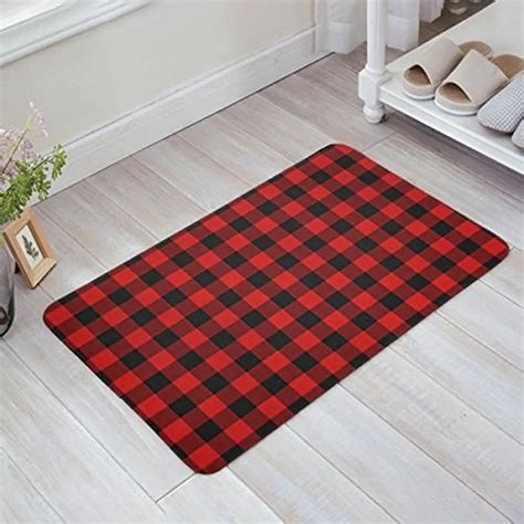 Rustic Red Black Buffalo Check Plaid Pattern Bath Mat Rugs Non Slip