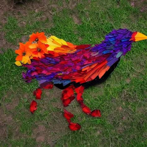 Crow Made Of Flower Petals Many Petals Growing Out Of Stable