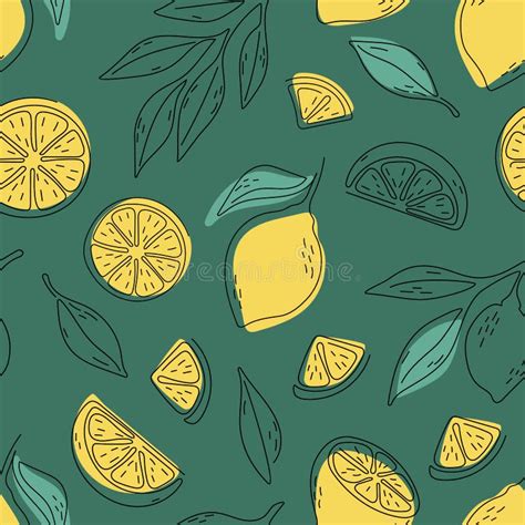 Citrus Lime Lemon Doodle Hand Drawn Pattern Background Wallpaper Fabric