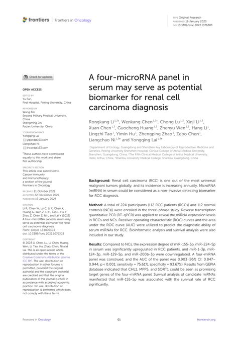 Pdf A Four Microrna Panel In Serum May Serve As Potential Biomarker