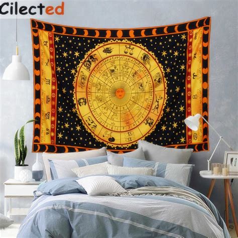 Cilected Black Zodiac Horoscope Tapestry Indian Astrology Hippie