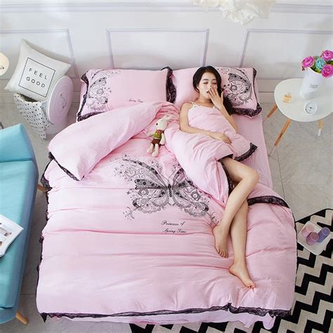 Korean Version Lovely Girl Pink Bedding Set Twin Full Queen King Size