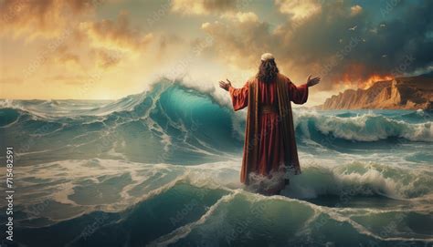 Moses With Stretched Hands Near Waters Of Red Sea Crossing The Red Sea