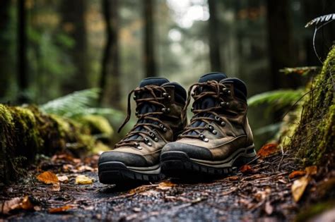 Premium Photo | Hiking boots on a forest path