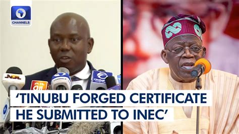 Tinubu Forged Certificate He Submitted To Inec Atikus Lawyer Youtube