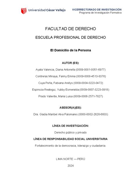 Monografía Personas Programa De Investigación Formativa Facultad De Derecho Escuela